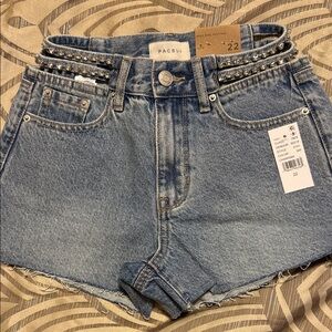 PacSun Light Blue Jean Shorts with Studded Detail